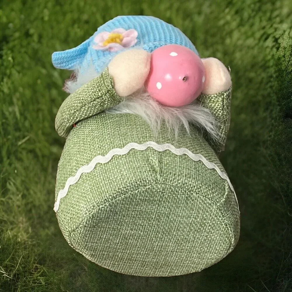 Gnome Easter Plush Doll Egg Decor Handmade Scandinavian Tomte Green Blue Stands‎